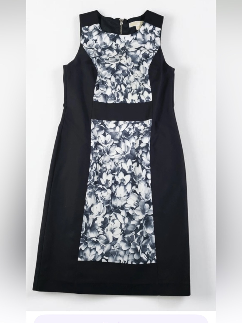 Michael Kors Black and White Floral Paneled Midi Dress